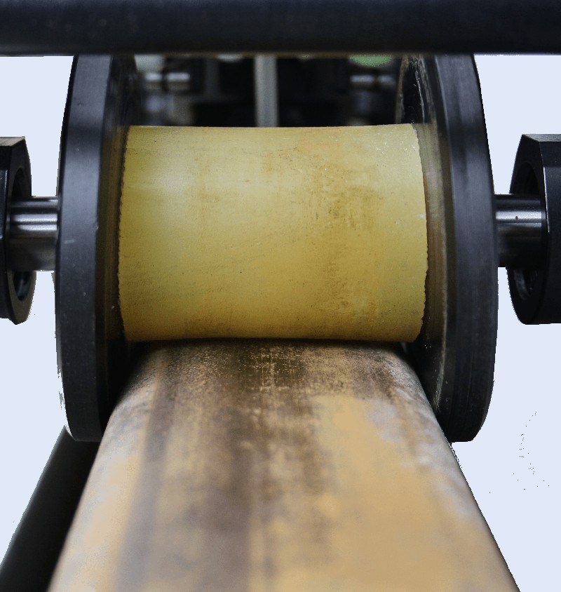 Adaptive wheels of the ultrasonic mechanized flaw detector for inspection of one rail line UDS2-77